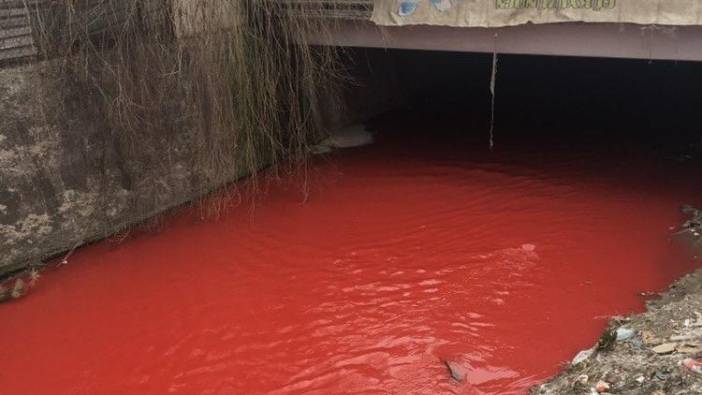 Ankara Çayı'ndaki görüntü vatandaşları tedirgin etti. Suyun rengi kan kırmızısına döndü