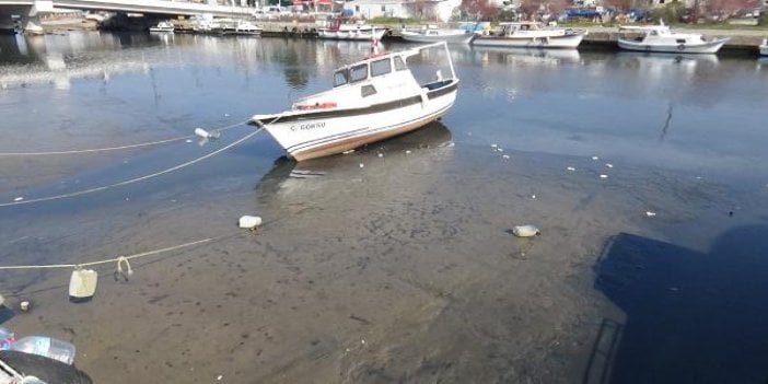 Çanakkale'de sular çekildi. Karaya oturan tekneler korkuttu