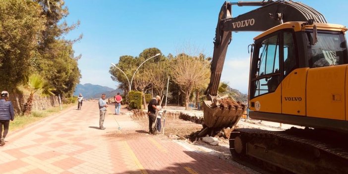 Marmaris Belediyesi topu Kültür ve Turizm Bakanlığı'na attı. Halk plajına halk plajı yapacağız diyerek ağaçları kestiler