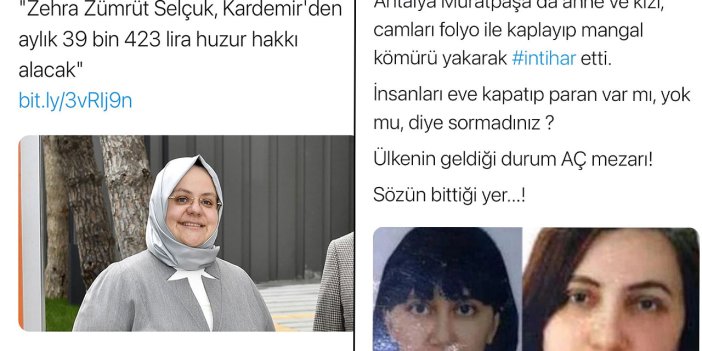 Eski Bakan Zehra Zümrüt Selçuk huzur hakkı 40 bin TL alırken Antalya'da anne ve kızı yoksulluktan canına kıydı