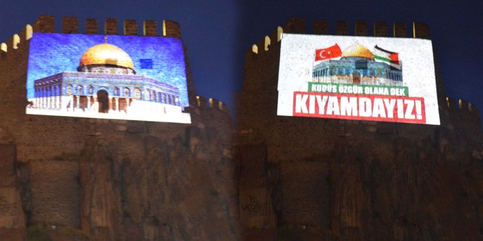 Ankara Kalesi'ne Filistin bayrağı ve Mescid-i Aksa görselleri yansıtıldı