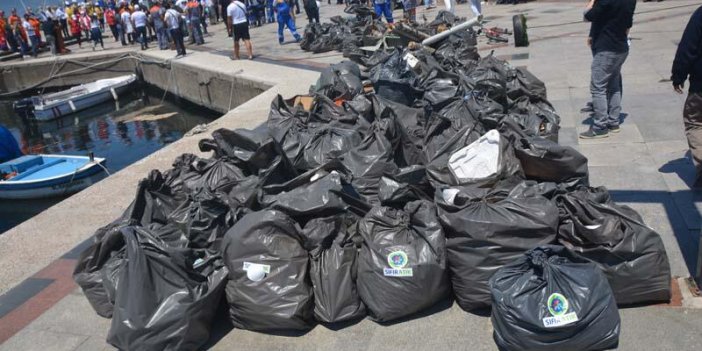 Balıkesir'de 2 saatte deniz ile sahilden 1 ton çöp toplandı