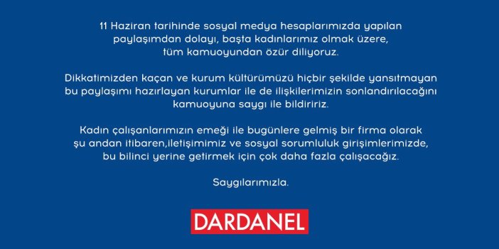 Dardanel'den tepki çeken reklamı hakkında açıklama