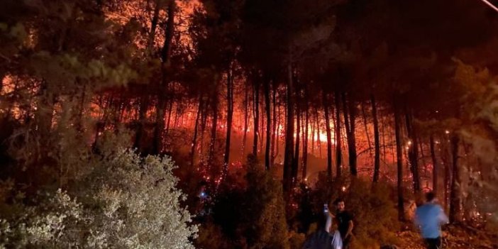Fethiye'de orman yangını başladı. Halk söndürmek için seferber oldu