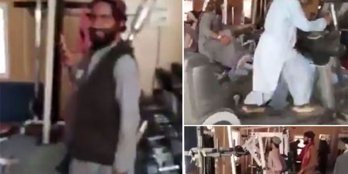 Taliban Cumhurbaşkanlığı Spor Salonu'nda sırtında roketle spor yaptı