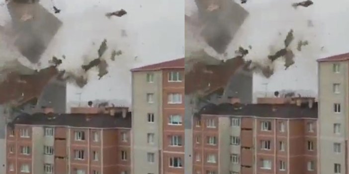 İstanbul'da fırtına kabusu. Binanın çatısı kağıt gibi uçtu