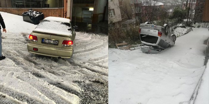 Zonguldak’ta kar yağışı sürücülere zor anlar yaşattı