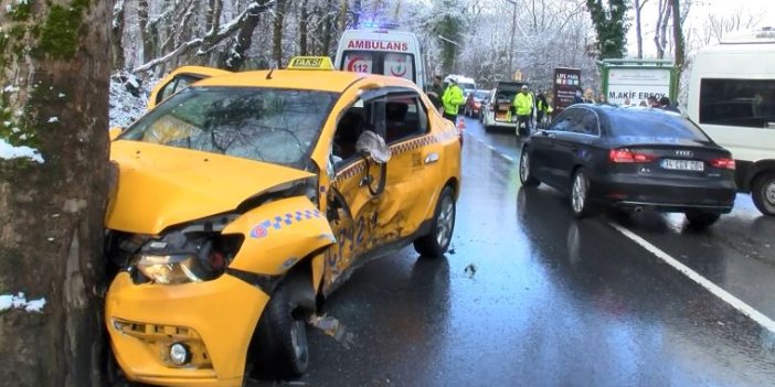 Sarıyer'de servis minibüsü ve taksi çarpıştı: 3 yaralı