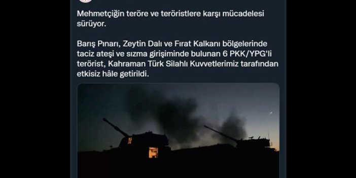 MSB: 6 PKK/YPG'li terörist etkisiz hale getirildi