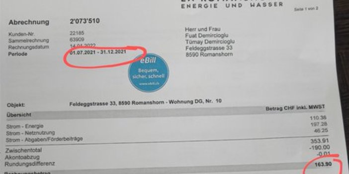 İşte İsviçre'de sıradan bir işçinin elektrik faturası! ''Avrupa bizi kıskanıyor'' diyenler bu elektrik faturasına baksın da utansın