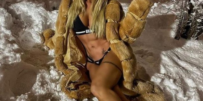 Ünlü model Berna Arıcı iç çamaşırıyla karda poz verdi
