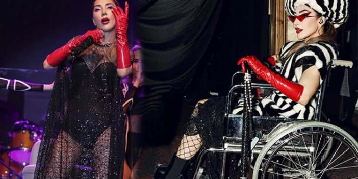 Hande Yener tekerlekli sandalye ve bastonla sahneye çıktı