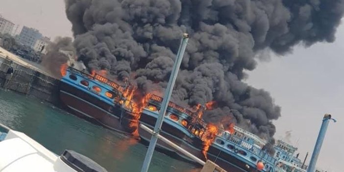 İran'ın Asuliye kentindeki limanda yangın