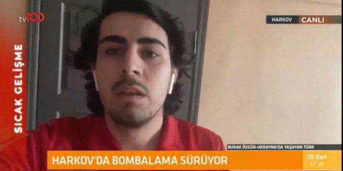 Ukrayna'daki Türk vatandaşı tv100’de canlı yayındayken bomba düştü