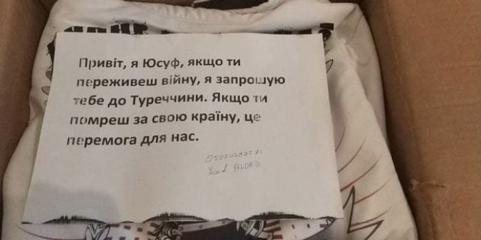 Ukrayna Büyükelçiliği'ne gönderilen yardım kutusundan çıkan mesaj duygulandırdı