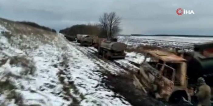 Ukraynalılar olay görüntüleri paylaştı! Rus ordusuna destek veren büyük konvoy küle döndü