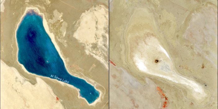 Tamamen kuruyan göller listesine bir yenisi daha eklendi . Uzaydan çekilen eski ve yeni fotoğrafı paylaşıldı