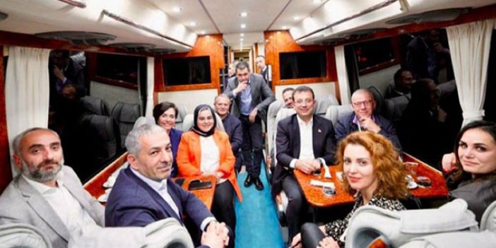 Hava dönünce eski yandaş gazeteciler Ekrem İmamoğlu'nun otobüsüne doldular