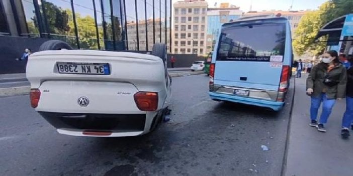 Şişli’de otomobil takla attı