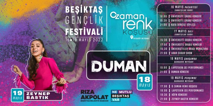 Beşiktaş Belediyesi 19 Mayıs Gençlik Festivali programı