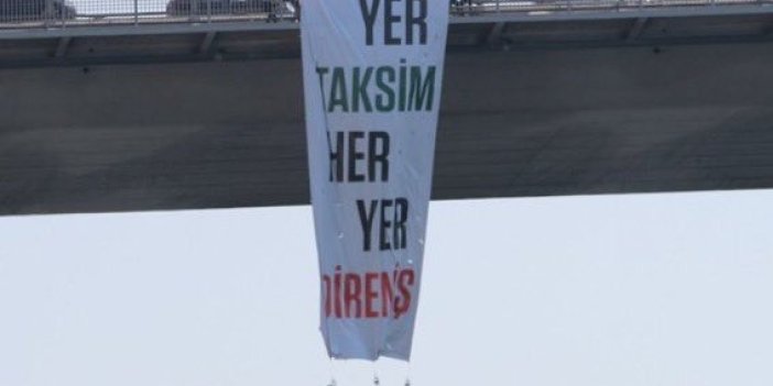 TİP’li 3 vekil köprüde gezi pankartı açtı. Pankartta, ‘Her yer Taksim her yer direniş’ yazıyordu