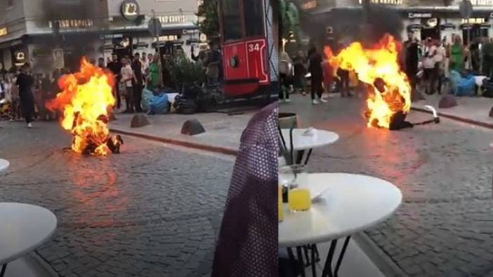İstanbul Galata'da dehşet. Asalı adam herkesin gözü önünde kendini diri diri yaktı