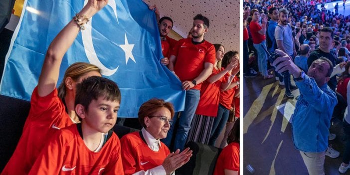 Türkiye - Çin Kadın Voleybol Maçında Doğu Türkistan Bayrağı Gökbayrak açıldı. Polis indirmek istedi. İYİ Partililer dinlemedi. Meral Akşener de oradayı