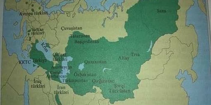 Azerbaycan'da ders kitaplarında bulunan Turan haritası