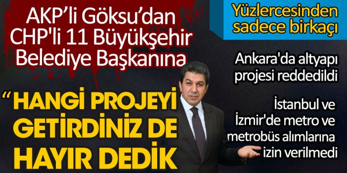 AKP’li Göksu’dan CHP'li 11 Büyükşehir  Belediye Başkanına: Hangi projeyi getirdiniz de hayır dedik?