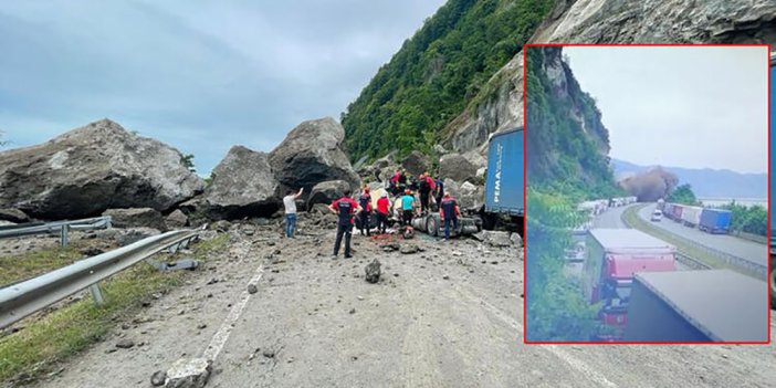 Artvin'de heyelan! Dev kayalar TIR'ların üzerine düştü: 1 şoför hayatını kaybetti