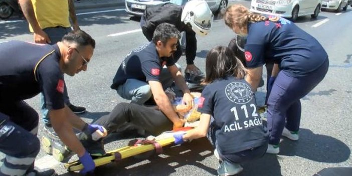 Sarıyer'de kaza. Otomobilin çarptığı motosikletli kadın yaralandı