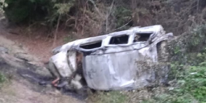 Şarampole yuvarlanan aracın sürücüsü yanarak hayatını kaybetti