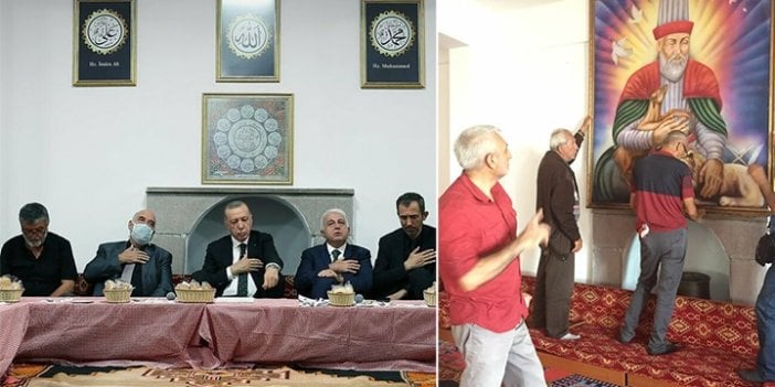 Erdoğan'ın ziyareti öncesi kaldırılan resimler, cemevine yeniden asıldı