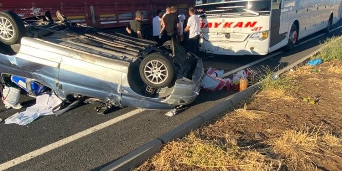 Otobüsün önüne kırdı, takla atarak sürüklendi: 4 yaralı