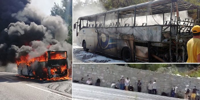 Muğla'da dehşet anları. Otobüs cayır cayır yandı