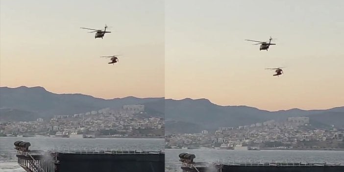 Efeler şehri İzmir'de gökyüzünün efeleri. Askeri helikopterler İzmir'in kurtuluşu şerefine havada zeybek oynadı