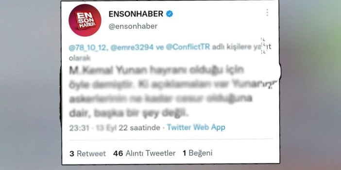 Ensonhaber’den Atatürk skandalı: Apar topar sildiler