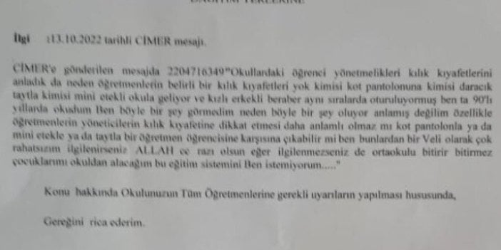 Veli “öğretmenler mini  etekle okula geliyor,  öğrenciler kızlı erkekli  oturuyor” dedi, bakanlık öğretmenlere uyarı yolladı