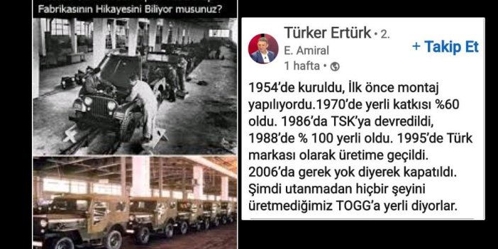 Tuzla'da tamamı yerli cip üretiliyordu 2006'da AKP zamanında kapatıldı. Denizcilerin efsane komutanı Türker Ertürk paylaştı