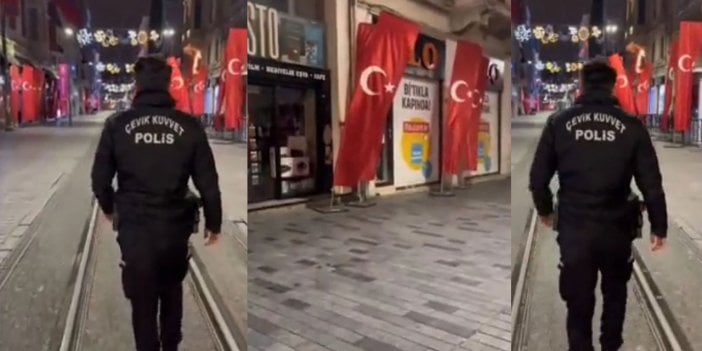 Bir polisin İstiklal Caddesi'nde gece yürüdüğü görüntüler olay oldu