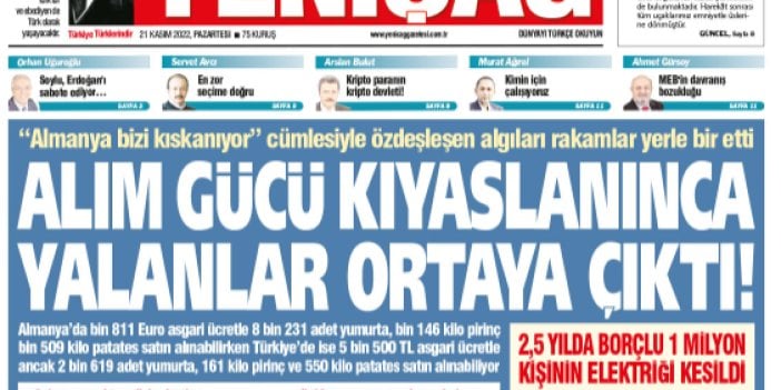 Alım gücü kıyaslanınca yalanlar ortaya çıktı. Yeniçağ'dan "Almanya bizi kıskanıyor" algısını yerle bir eden manşet