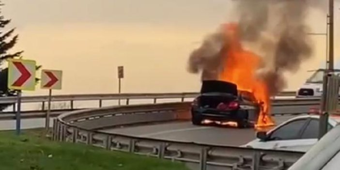 Kartal Köprüsü'nde otomobil alev alev yandı