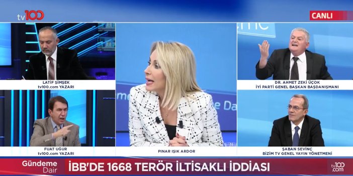 Tv100 stüdyosunda gergin anlar. İYİ Partili Üçok ile Fuat Uğur arasında 'terör' tartışması