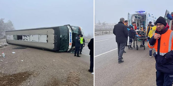 Ankara'da yolcu otobüsü devrildi: 8 yaralı