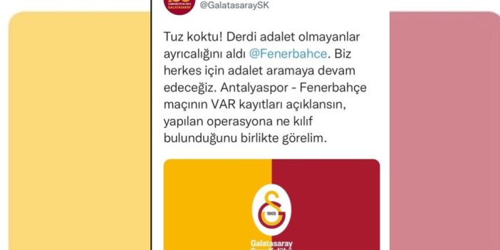 Fenerbahçe VAR'la kazanınca Galatasaray'dan 'tuz koktu' paylaşımı geldi