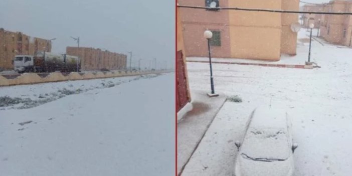 Cezayir’de çöle kar yağdı