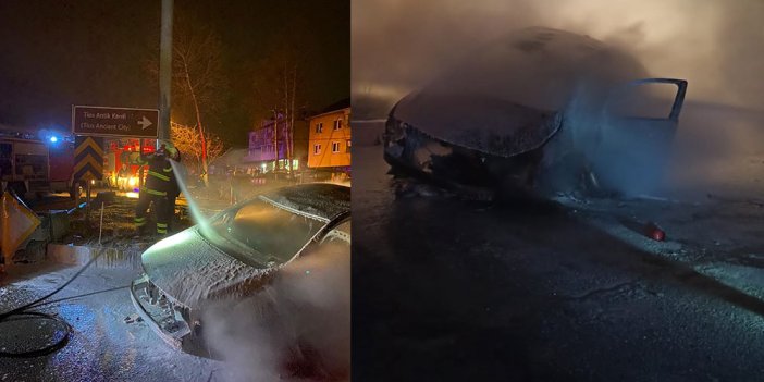 Zonguldak’ta feci kaza. Takla atan araç yandı