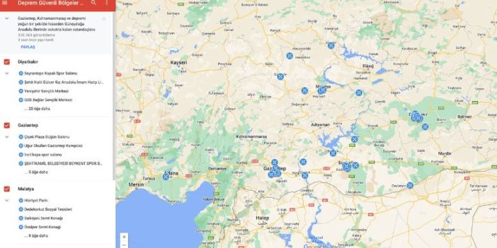 Google haritalar üzerinde işaretledi. 5 ildeki güvenli bölgeler açıklandı