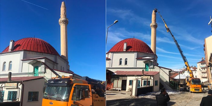 Gürün'de hasar gören minarelerin yıkımına başlandı