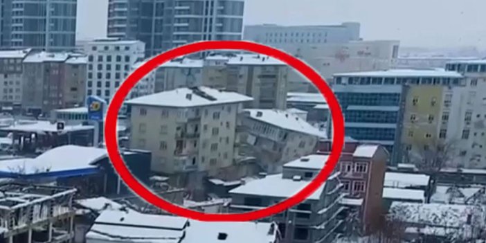 Beş binanın ikinci depremde yıkılma anı dronla görüntülendi